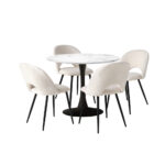 Oikiture 90cm Round Dining Table with 4PCS Chairs White and Black