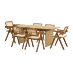 Oikiture 180cm Rectangular Dining Table with 6PCS Dining Chairs Wooden Walnut