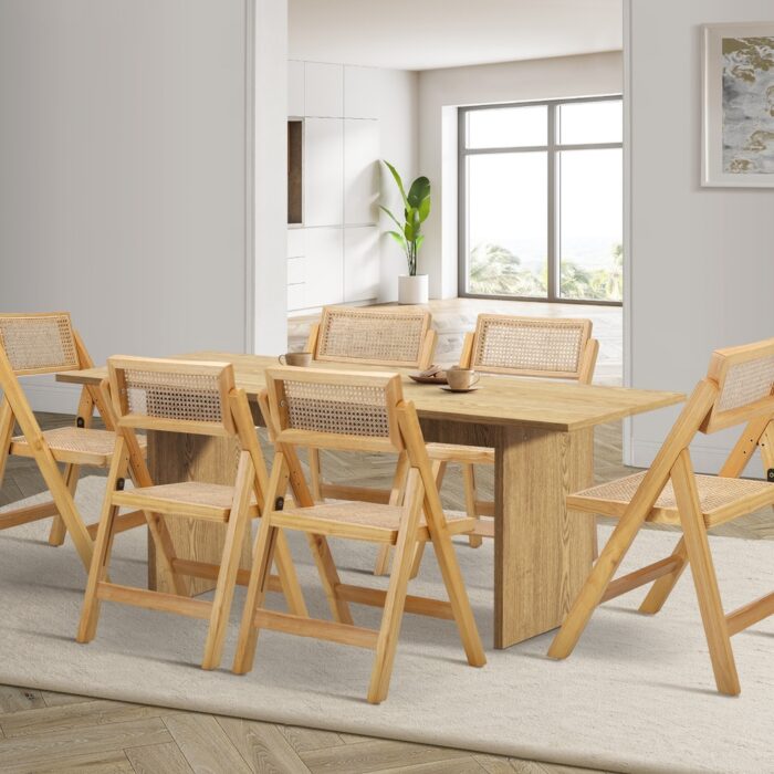 Oikiture 180cm Rectangular Dining Table with 6PCS Dining Chairs Foldable Natural - Image 6