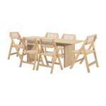 Oikiture 180cm Rectangular Dining Table with 6PCS Dining Chairs Foldable Natural