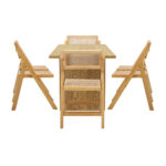 Oikiture 180cm Rectangular Dining Table with 6PCS Dining Chairs Foldable Natural - Image 4