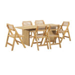 Oikiture 180cm Rectangular Dining Table with 6PCS Dining Chairs Foldable Natural - Image 2