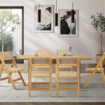 Oikiture 180cm Rectangular Dining Table with 6PCS Dining Chairs Foldable Natural - Image 8