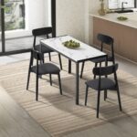 Oikiture 1.2m Dining Table with 4PCS Wooden Chairs Set PU Leather White & Black - Image 6