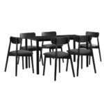 Oikiture 1.4m Dining Table with 6PCS Wooden Chairs Set PU Leather Black
