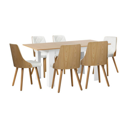 Oikiture Extendable Dining Table & 6pcs Chair with Leather Seat