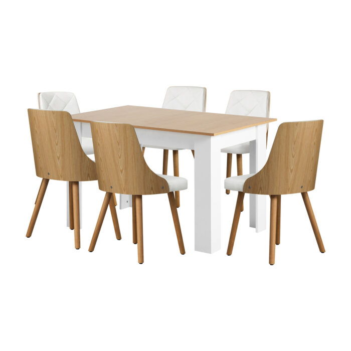 Oikiture Extendable Dining Table & 6pcs Chair with Leather Seat - Image 6