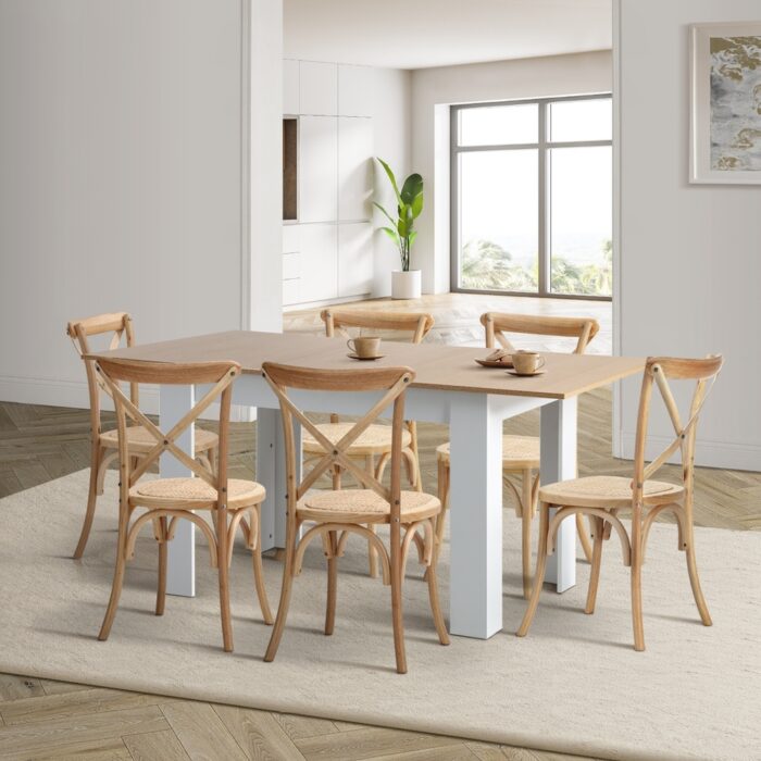 Oikiture 160cm Extendable Dining Table with 6PCS Chairs Crossback Wooden - Image 9