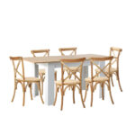 Oikiture 160cm Extendable Dining Table with 6PCS Chairs Crossback Wooden