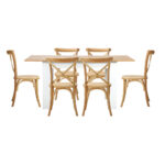 Oikiture 160cm Extendable Dining Table with 6PCS Chairs Crossback Wooden - Image 7
