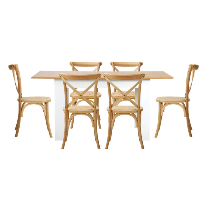 Oikiture 160cm Extendable Dining Table with 6PCS Chairs Crossback Wooden - Image 7