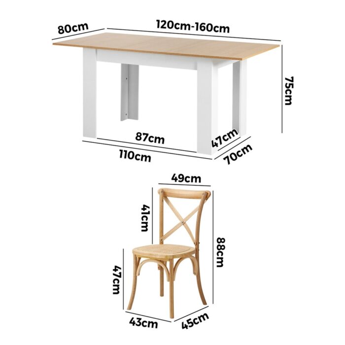 Oikiture 160cm Extendable Dining Table with 6PCS Chairs Crossback Wooden - Image 5