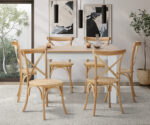 Oikiture 160cm Extendable Dining Table with 6PCS Chairs Crossback Wooden - Image 3