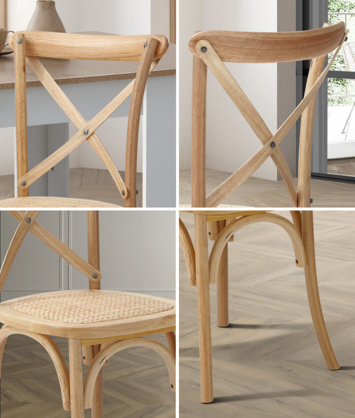 Oikiture 160cm Extendable Dining Table with 6PCS Chairs Crossback Wooden - Image 6