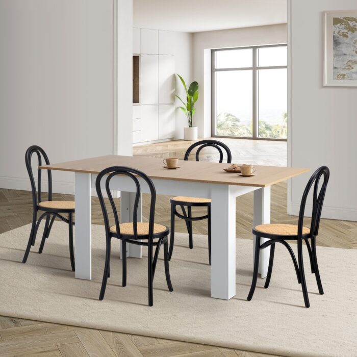 Oikiture 160cm Extendable Dining Table with 4PCS Crossback Chairs Black - Image 7