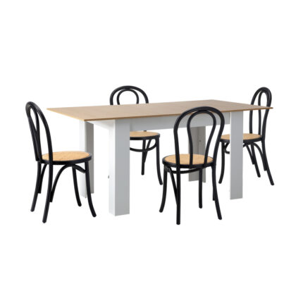 Oikiture 160cm Extendable Dining Table with 4PCS Crossback Chairs Black
