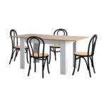 Oikiture 160cm Extendable Dining Table with 4PCS Crossback Chairs Black - Image 9