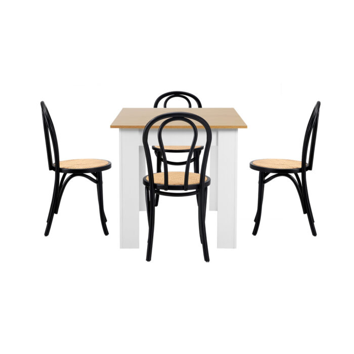 Oikiture 160cm Extendable Dining Table with 4PCS Crossback Chairs Black - Image 3