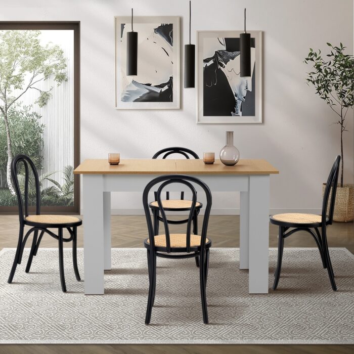 Oikiture 160cm Extendable Dining Table with 4PCS Crossback Chairs Black - Image 4