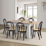 Oikiture 160cm Extendable Dining Table with 6PCS Crossback Chairs Black - Image 3