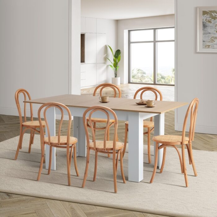 Oikiture 160cm Extendable Dining Table with 6PCS Crossback Chairs Natural - Image 6