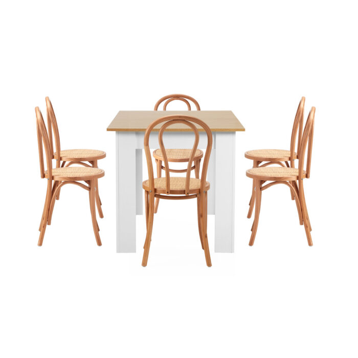 Oikiture 160cm Extendable Dining Table with 6PCS Crossback Chairs Natural - Image 2