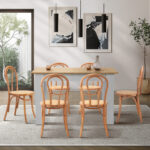 Oikiture 160cm Extendable Dining Table with 6PCS Crossback Chairs Natural - Image 3