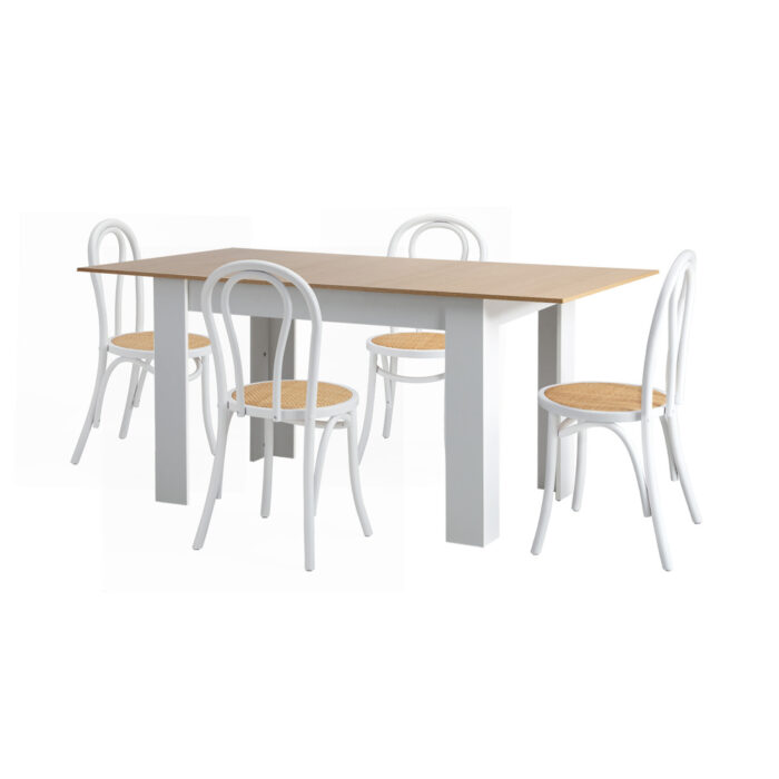 Oikiture 160cm Extendable Dining Table with 4PCS Crossback Chairs White - Image 3