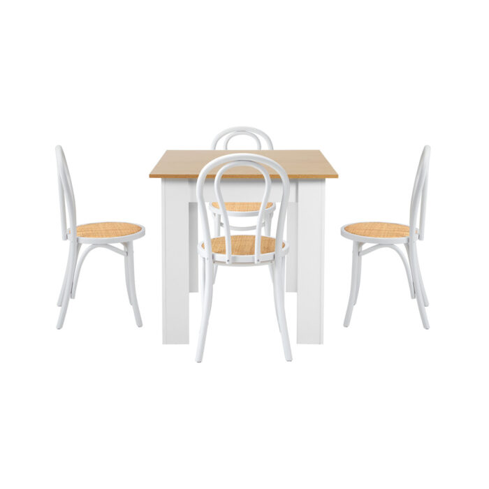 Oikiture 160cm Extendable Dining Table with 4PCS Crossback Chairs White - Image 5