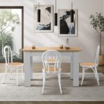 Oikiture 160cm Extendable Dining Table with 4PCS Crossback Chairs White - Image 9