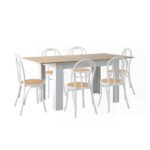 Oikiture 160cm Extendable Dining Table with 6PCS Crossback Chairs White