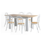 Oikiture 160cm Extendable Dining Table with 6PCS Crossback Chairs White - Image 8