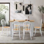 Oikiture 160cm Extendable Dining Table with 6PCS Crossback Chairs White - Image 5