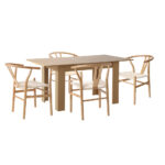 Oikiture 160cm Extendable Dining Table with 4x Hans Wegner Dining Chairs Natural