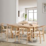Oikiture 160cm Extendable Dining Table with 6x Hans Wegner Dining Chairs Natural - Image 6