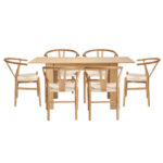 Oikiture 160cm Extendable Dining Table with 6x Hans Wegner Dining Chairs Natural - Image 9