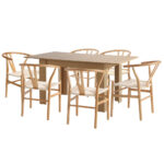 Oikiture 160cm Extendable Dining Table with 6x Hans Wegner Dining Chairs Natural - Image 3