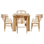 Oikiture 160cm Extendable Dining Table with 6x Hans Wegner Dining Chairs Natural - Image 8