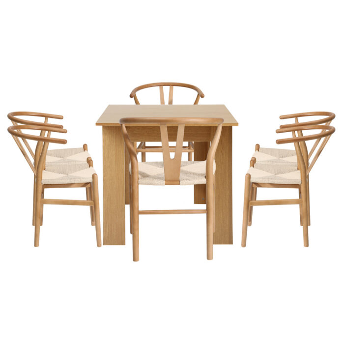 Oikiture 160cm Extendable Dining Table with 6x Hans Wegner Dining Chairs Natural - Image 8