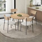 Oikiture 4-Seater Dining Set 1.1m Dining Table with Corduroy Chairs - Image 8