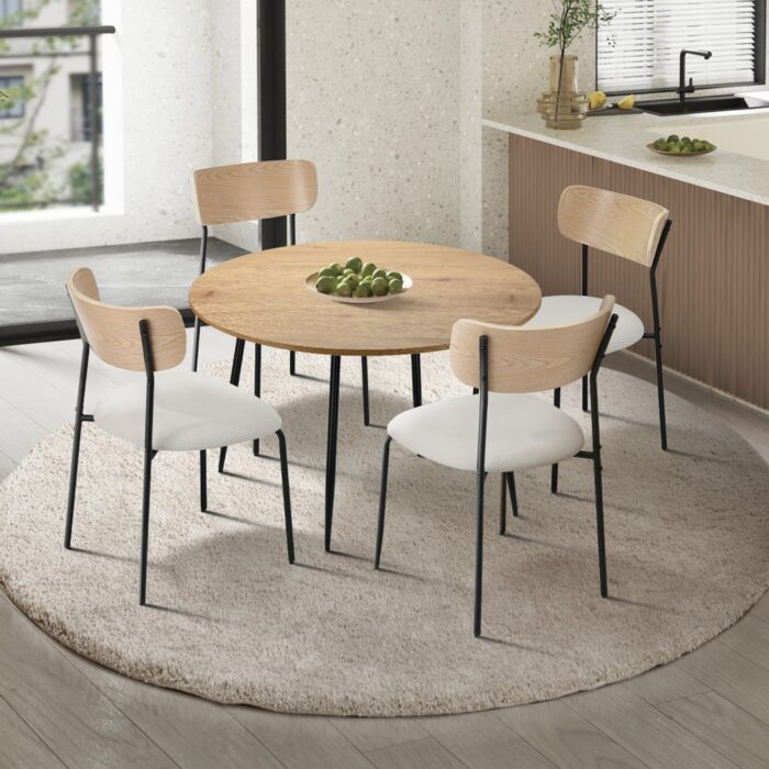 Oikiture 4-Seater Dining Set 1.1m Dining Table with Corduroy Chairs - Image 8