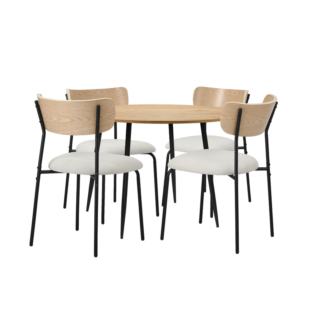 DIN-SETS-RL-WDBG-5PC-01 Oikiture 4-Seater Dining Set 1.1m Dining Table with Corduroy Chairs - Image 1