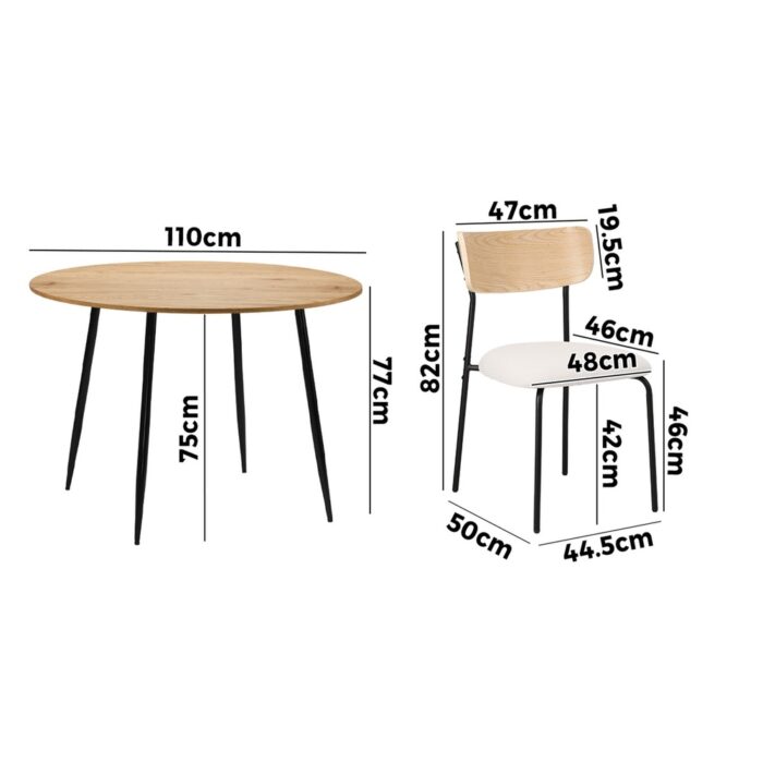 Oikiture 4-Seater Dining Set 1.1m Dining Table with Corduroy Chairs - Image 3