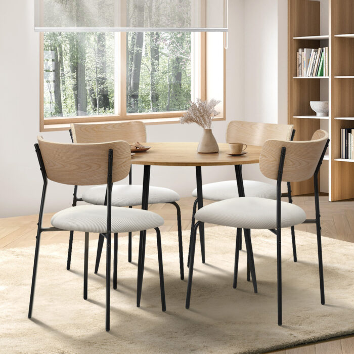 Oikiture 4-Seater Dining Set 1.1m Dining Table with Corduroy Chairs - Image 6