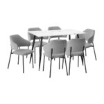 Oikiture 120cm Rectangle Dining Table with 6PCS Chairs Fabric Grey