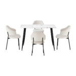 Oikiture 120cm Rectangle Dining Table with 4PCS Chairs Sherpa White - Image 7