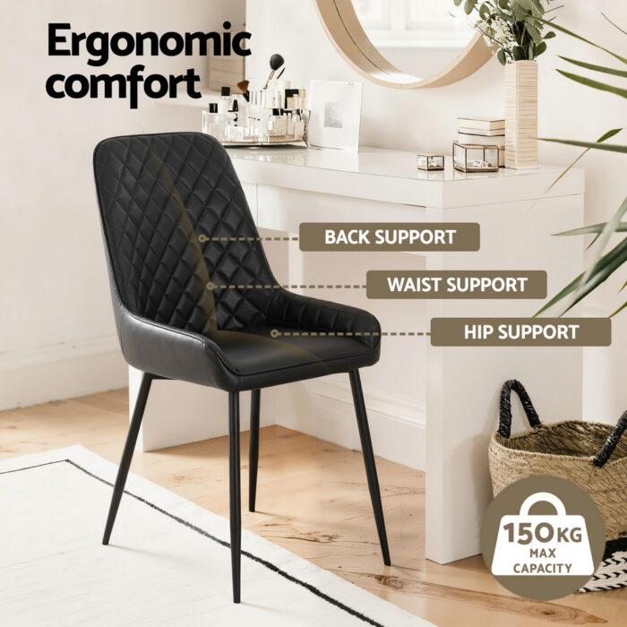 Artiss 2x Dining Chairs Retro PU Leather Kitchen Lounge Cafe Accent Chair Black - Image 4