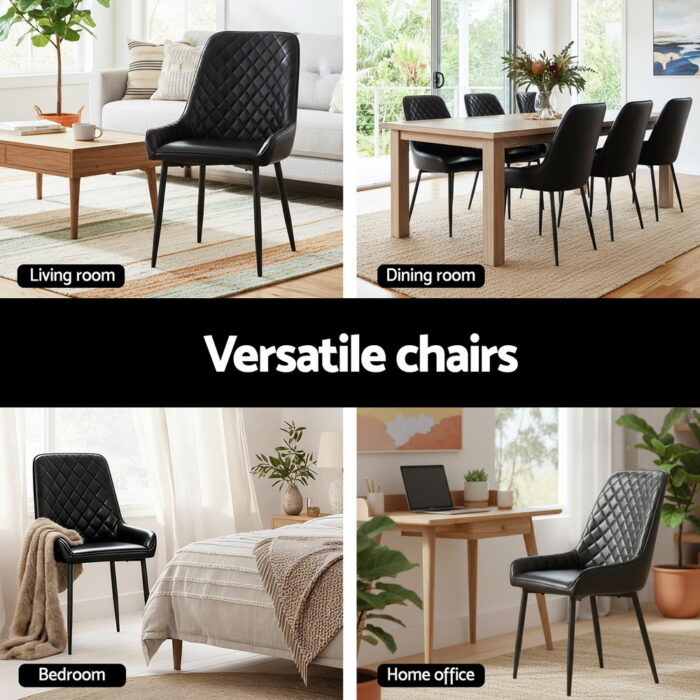 Artiss 2x Dining Chairs Retro PU Leather Kitchen Lounge Cafe Accent Chair Black - Image 5