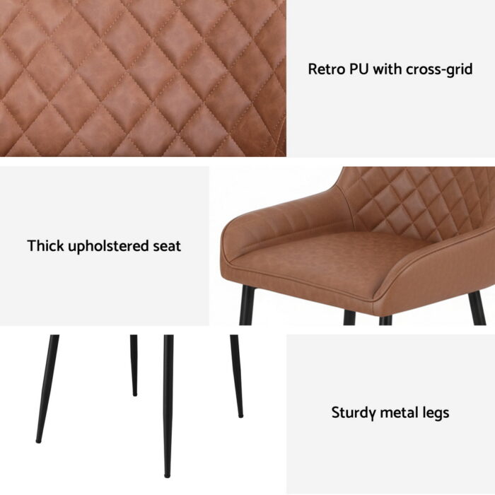 Artiss 4x Dining Chairs Retro PU Leather Kitchen Lounge Cafe Accent Chair Brown - Image 6