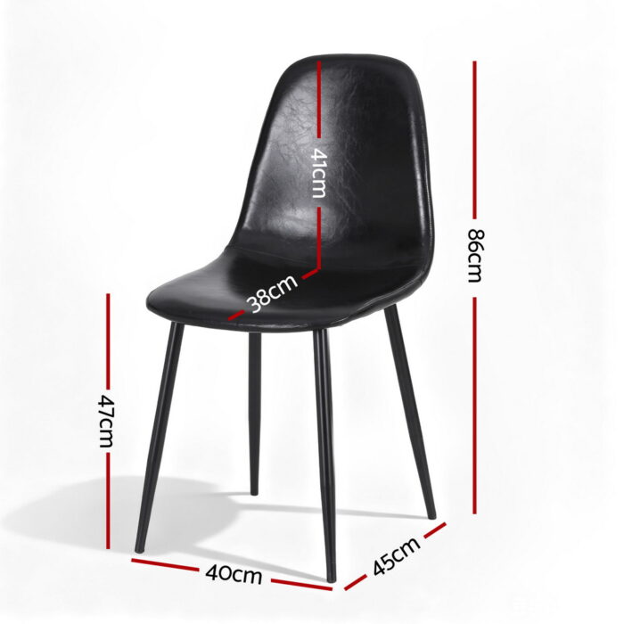 Artiss 4x Dining Chairs Retro PU Leather Kitchen Lounge Cafe Accent Chair Black - Image 2